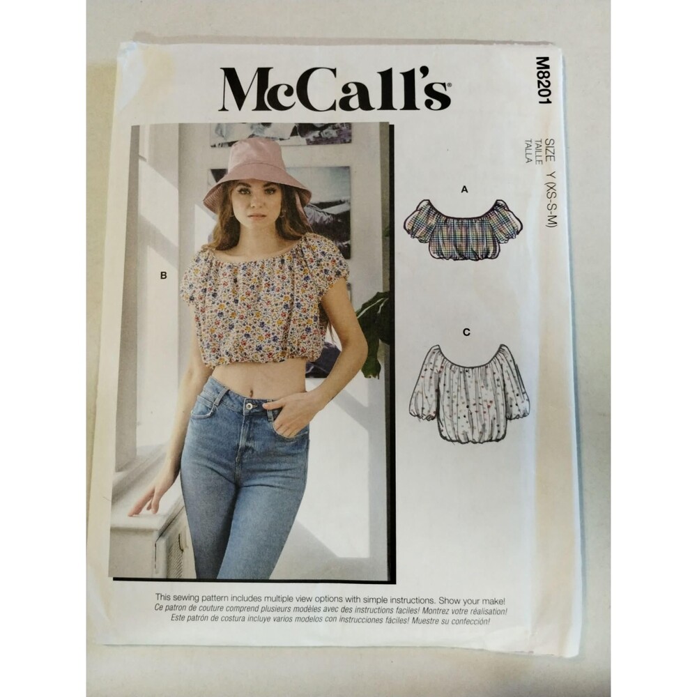 M8201 McCalls Sewing Pattern Misses Crop Tops, Size Y (XS-M 4-14)